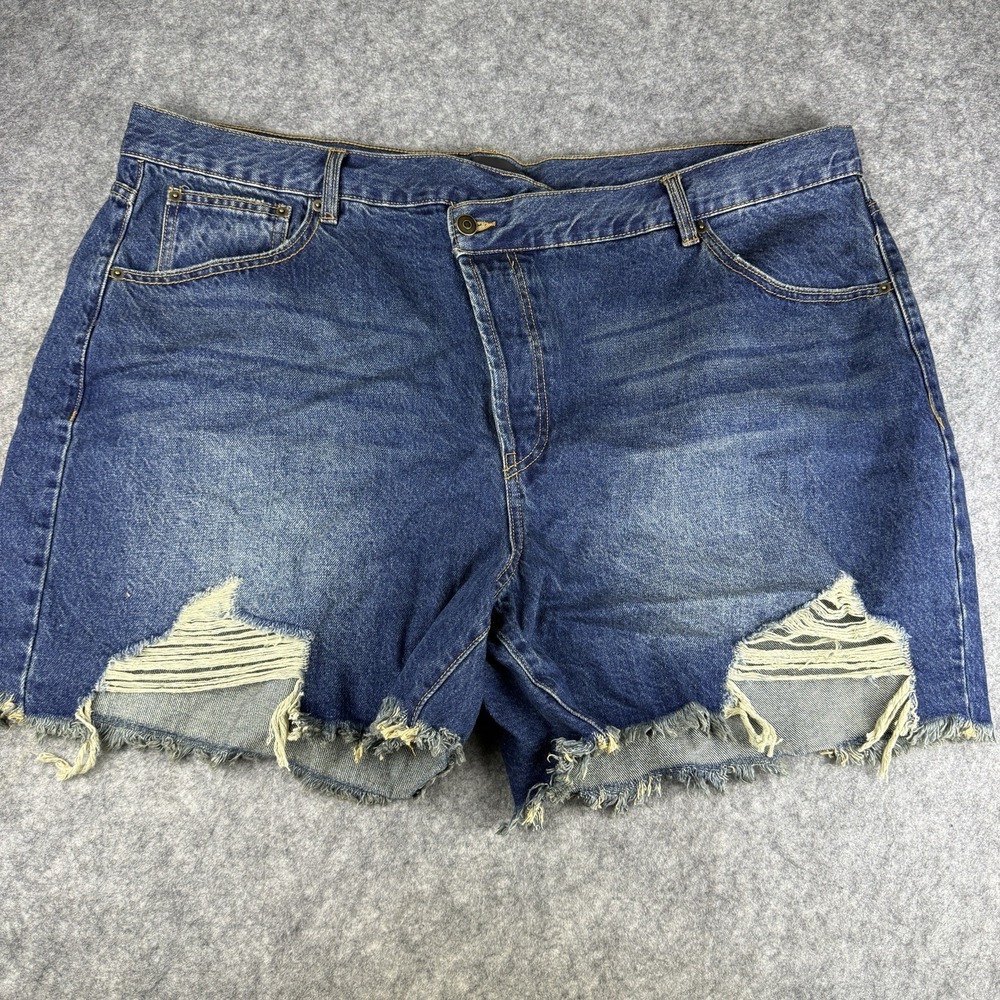 Fashion Nova Distressed Denim Blue Jean Shorts Plus Sz‎ 22 Frayed Raw Hem